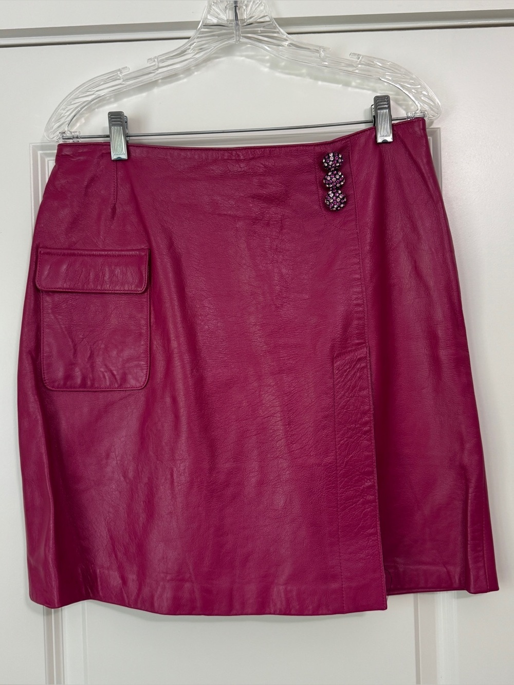 Kelli Kouri 8 Pink Leather Mini SKIRT Slit Embellished Buttons Y2K Vintage Vibes